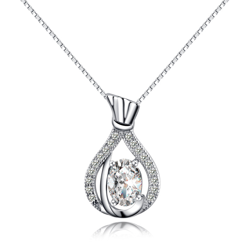 Silver 925 Sterling Necklace with Zircon & Perl - White