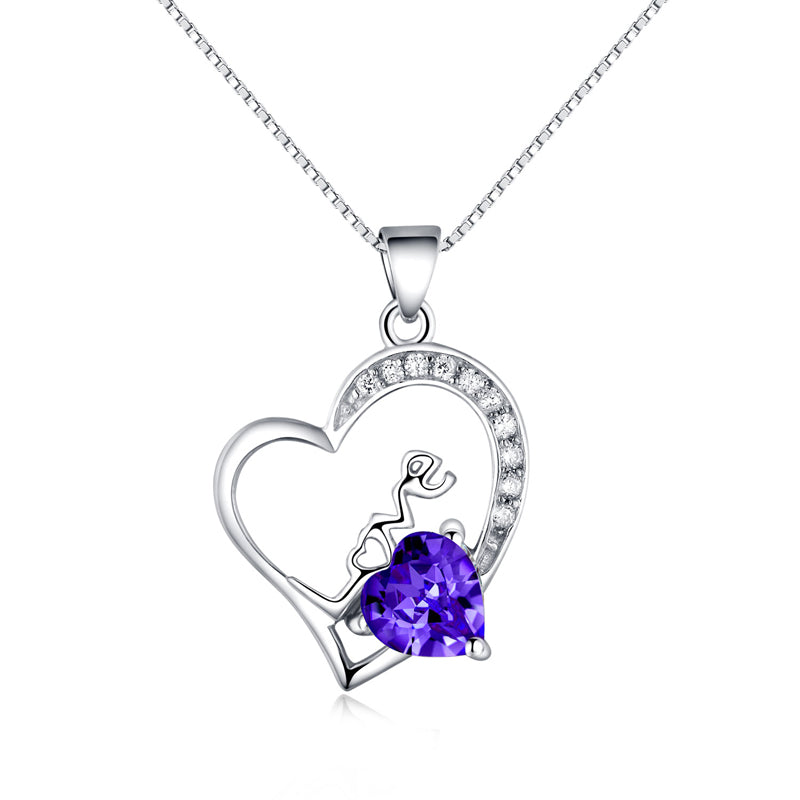Silver 925 Sterling Necklace with Zircon - Purple - miqaya